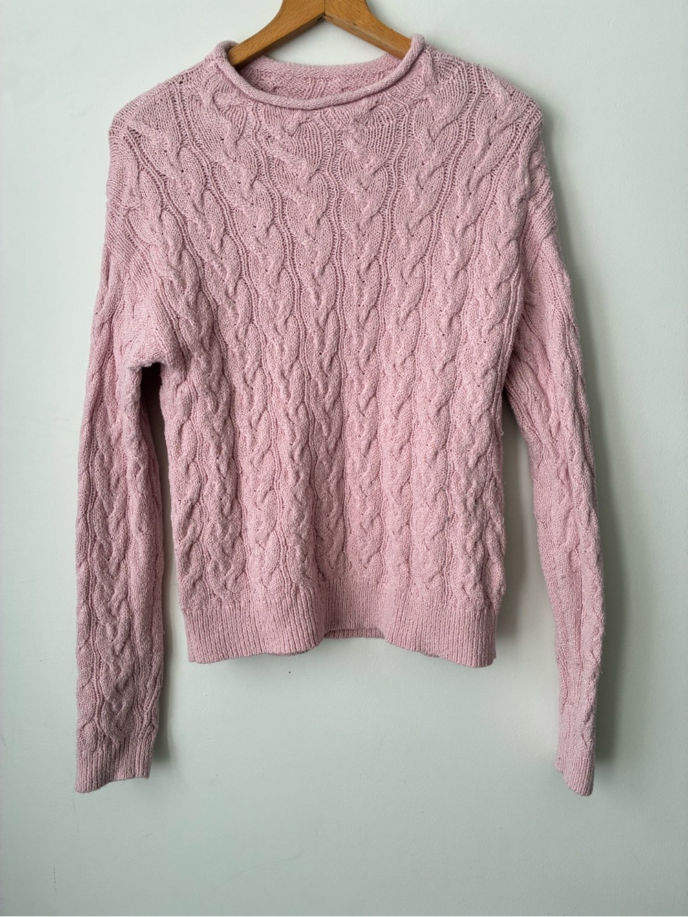 J.Crew Sweater Women’s S Cable Rollneck Pink Fisherman Knit Preppy